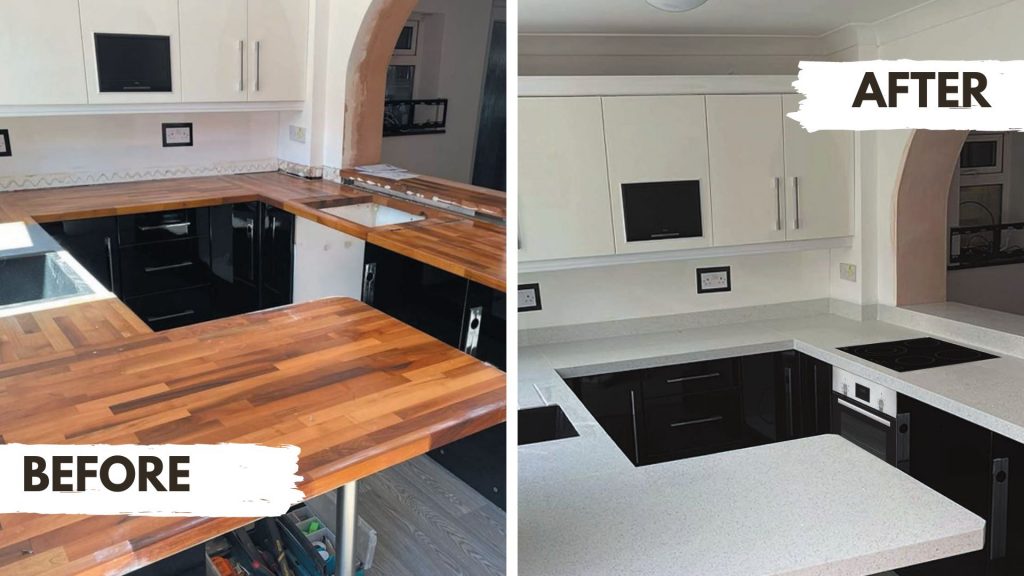 Before and After Quicktops Quartz Worktops