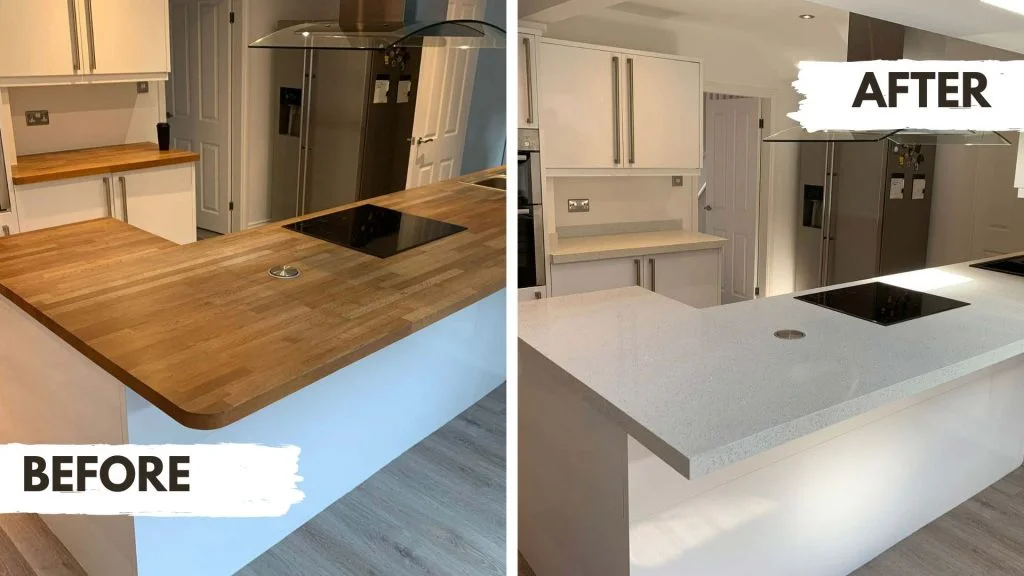 Before and After Quicktops Quartz Worktops