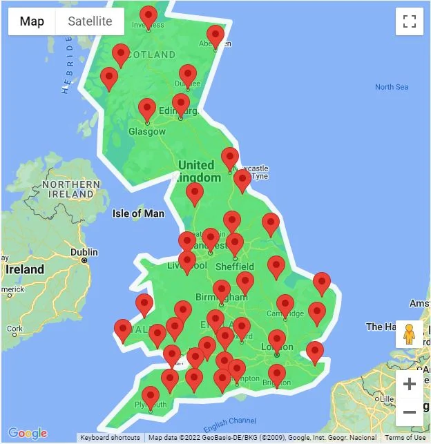 Quicktops Area We Cover Map